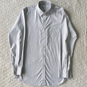 UNIQLO LONG SLEEVE BUTTON UP DRESS SHIRT GRAY WHITE PLAID 100% COTTON (LARGE)